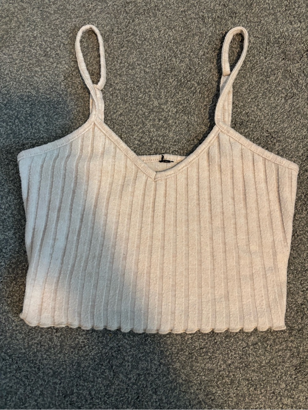 SHEIN Cream Ribbed V-Neck Cropped Cami